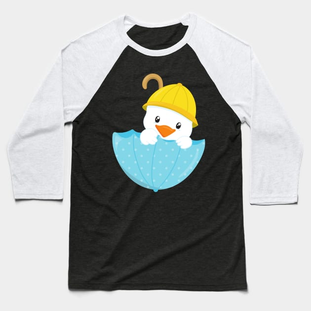 Cute Duck, Baby Duck, Duck With Umbrella, Rain Baseball T-Shirt by Jelena Dunčević